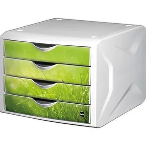 Pudełko szufladowe Chameleon, 4 szuflady, biało-zielone, plastik, HELIT